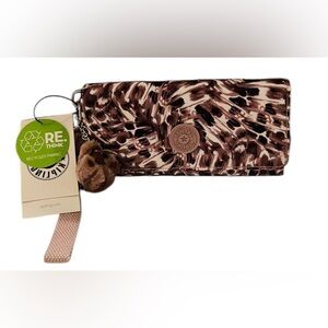 Kipling RUBI Snap Long Wallet Wristlet Polyester Leopard Feathers